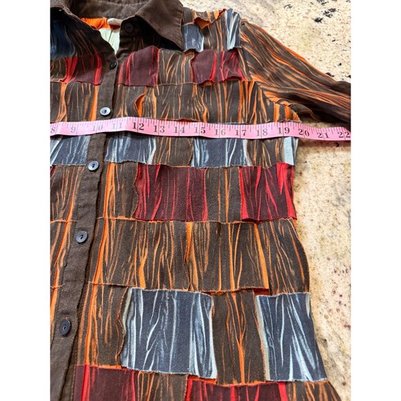 VTG Fantazia Artsy M Weaved Long Sleeve button up Shirt patchwork Hippie Y2k - Picture 7 of 10